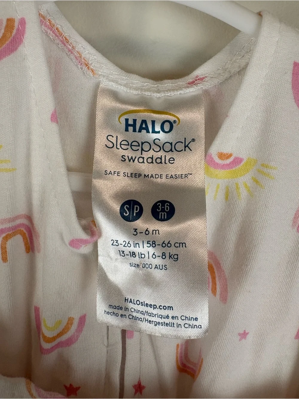 HALO Sleepsack Swaddle in Sunshine Rainbows Size Small 3-6 months